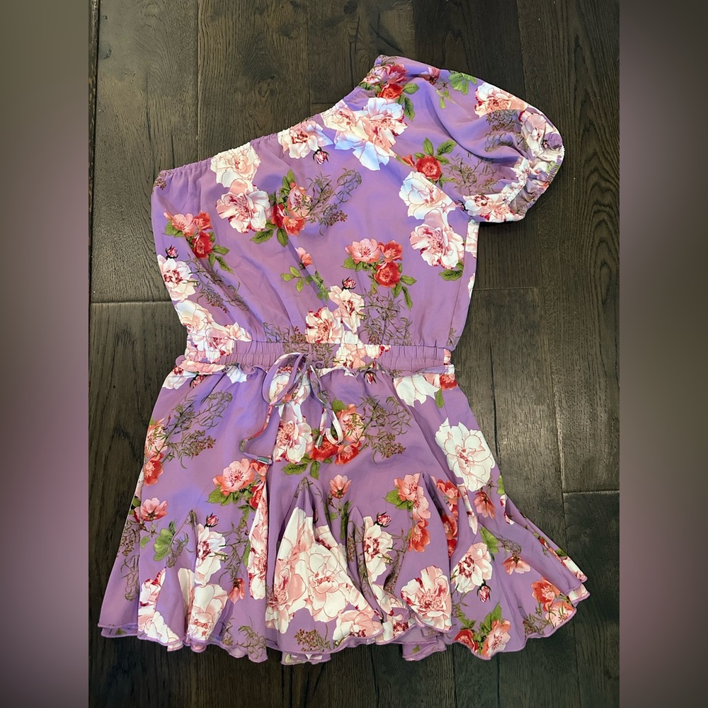 Entro Purple Floral One-Shoulder Romper